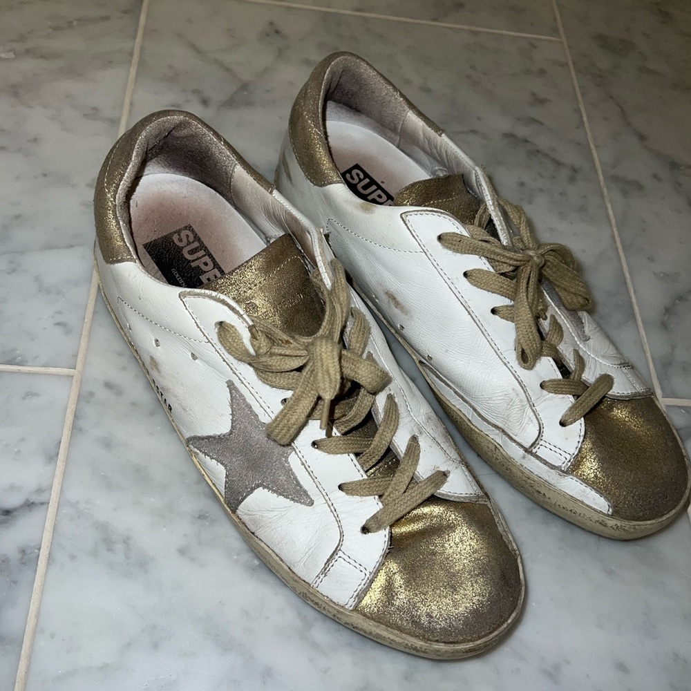 Golden Goose Superstar Sneakers, white/gold size 40